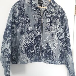 Floral Denim Jacket - Blue and Gray